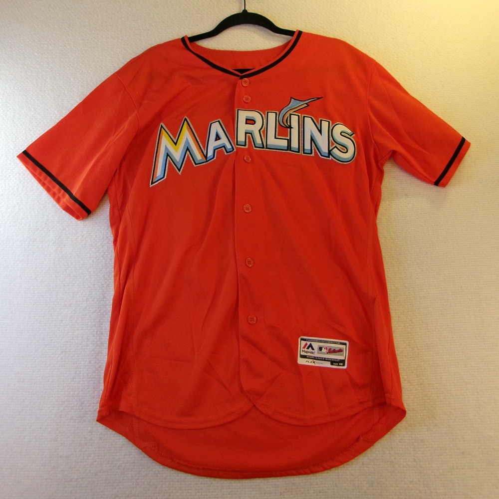 Majestic Mens 40 Miami Marlins‎ Stanton 27 Jersey Orange Flex Base Authentic